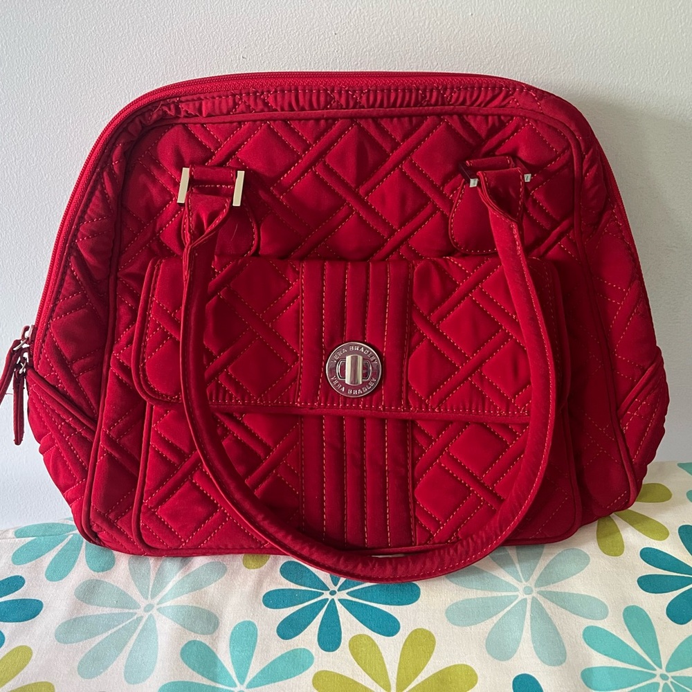 Vera Bradley Red Quilted Shoulder Bag with Plush Texture